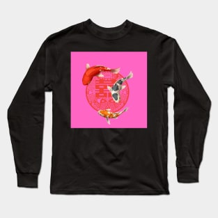 Double Happiness Koi Fish Hot Pink with Red Symbol - Hong Kong Retro Long Sleeve T-Shirt